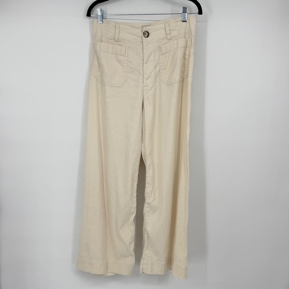 Maeve Anthropologie The Colette Wide Leg Pants Linen Blend Cream Ecru Size 29